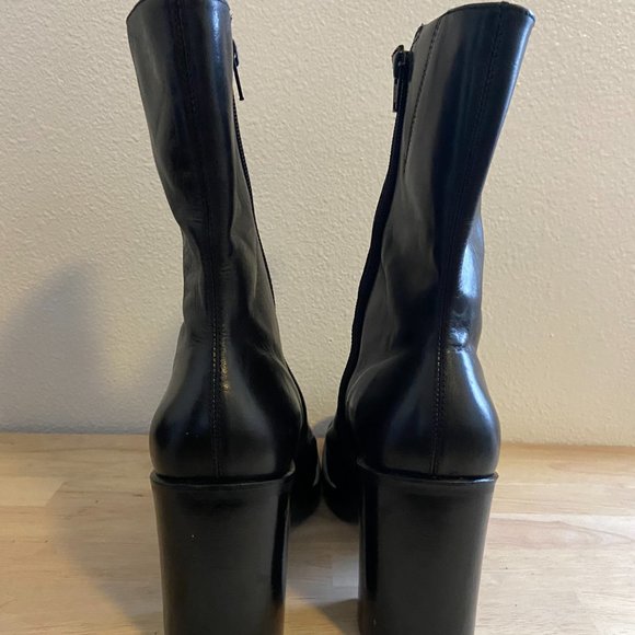 Diba Black Leather Platform Boots Size 10 - Picture 4 of 5